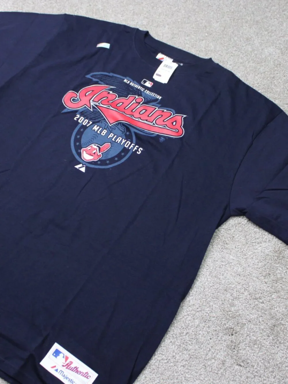 Cleveland Indians Shirt NWT Mens XL Blue Majestic 2007 MLB Playoffs Short Sleeve - Picture 2 of 12